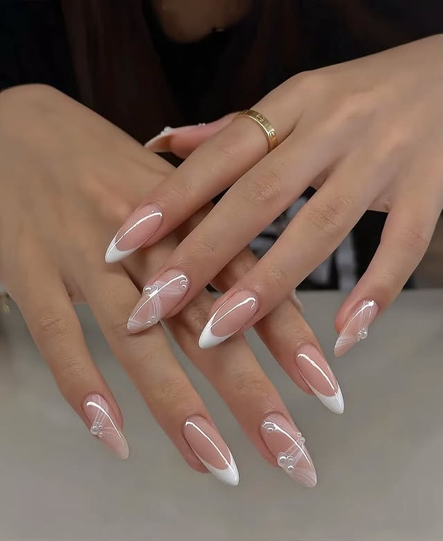 White french tip nail art at Binhs Nail Meadowlark