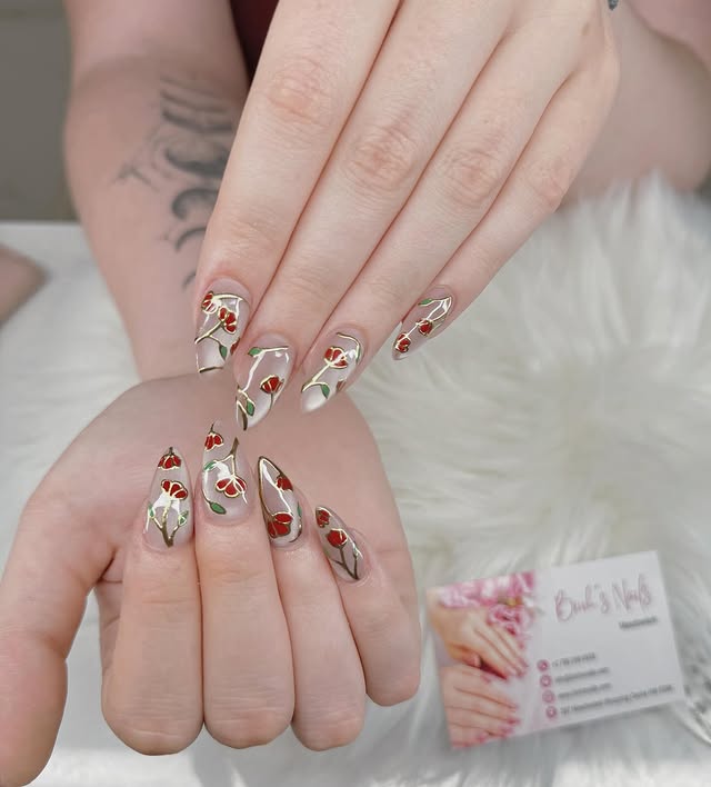 Rose floral nail art at Binhs Nail Meadowlark